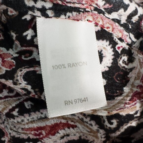 J Jill Ruffled Crepe Rayon Paisley Blouse Womens Large Red Black Boho Artsy - Picture 13 of 14